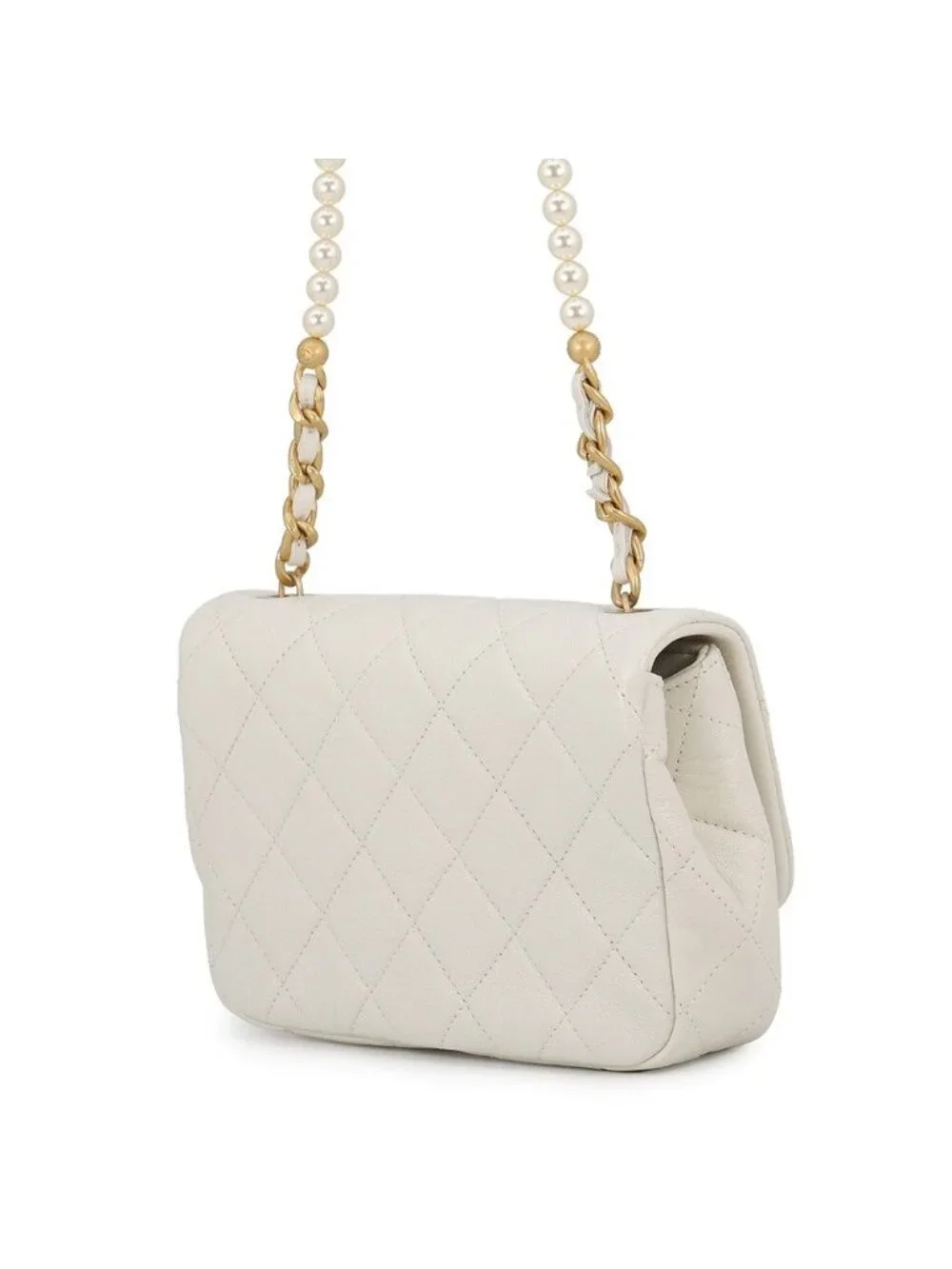 Chanel Chain Shoulder Bag Quilted CC Logo Lambskin White